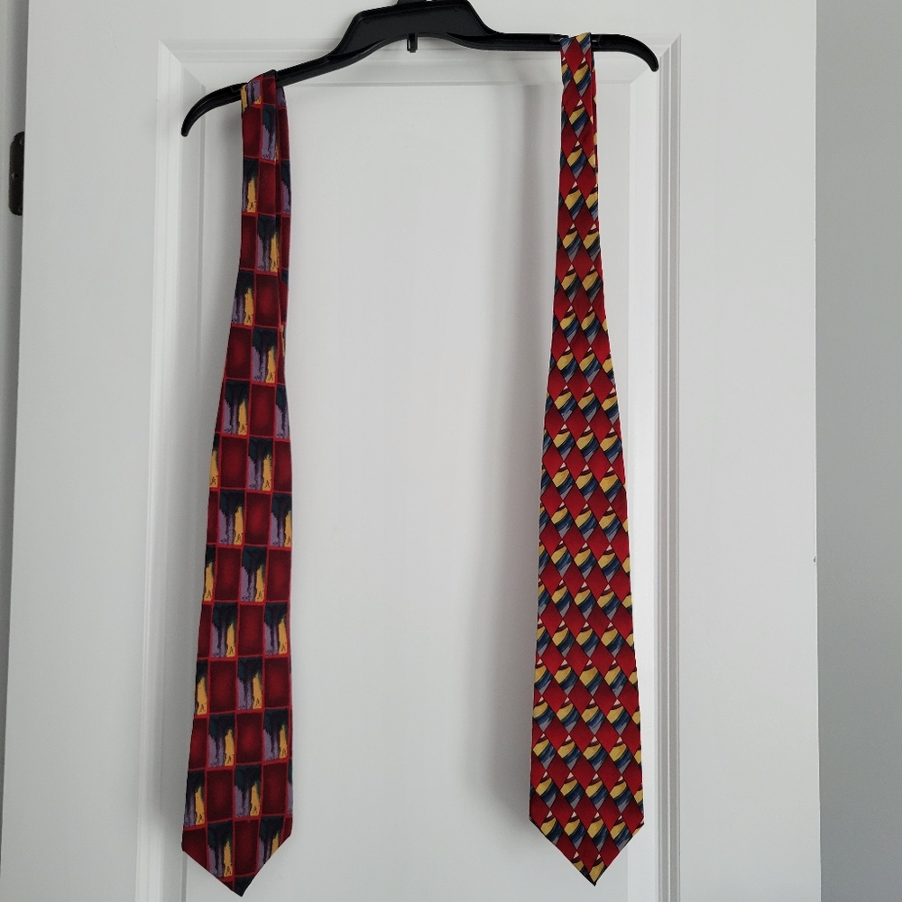 2 Jerry Garcia  Collection Silk Neck Tie Multi Geometric 57"